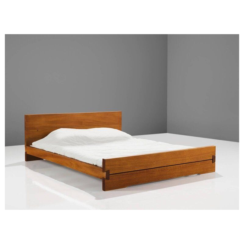 Vintage bed L02 in solid elm by Pierre Chapo