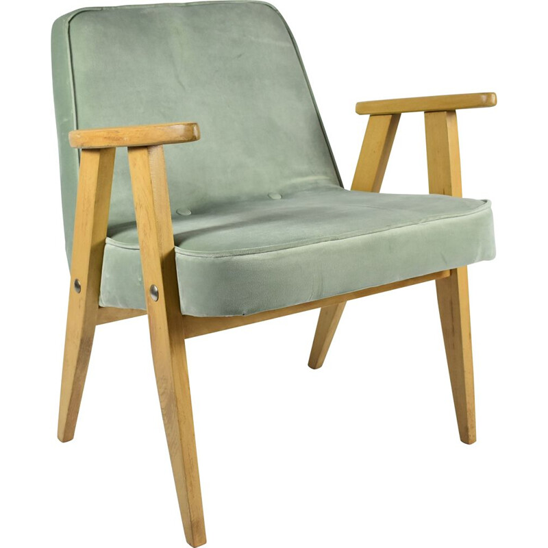 Vintage-Sessel in mintfarbenem Samt 366 von J. Chierowski 1962