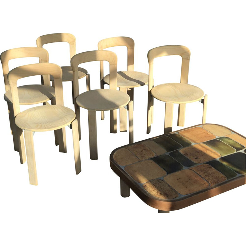 Suite of 6 vintage chairs by Bruno Rey Dietiker Mobilier International Natural 1970 