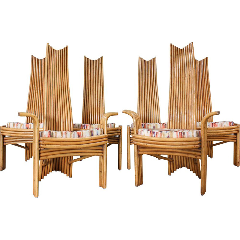 Set of 6 vintage bamboo chairs by Mcguire, 1970