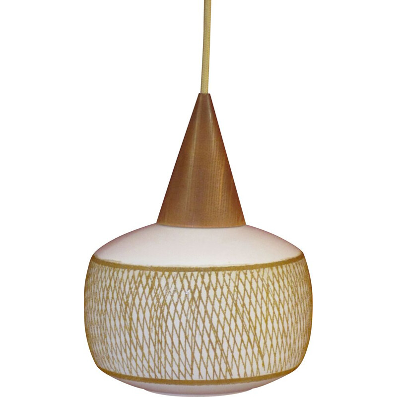 Scandinavian teak and opal glass hanging lamp