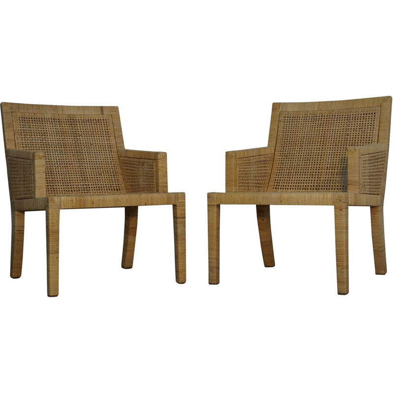 Pair of vintage rattan armchairs by Jean Michel Frank and Adolphe Chanaux, 1930