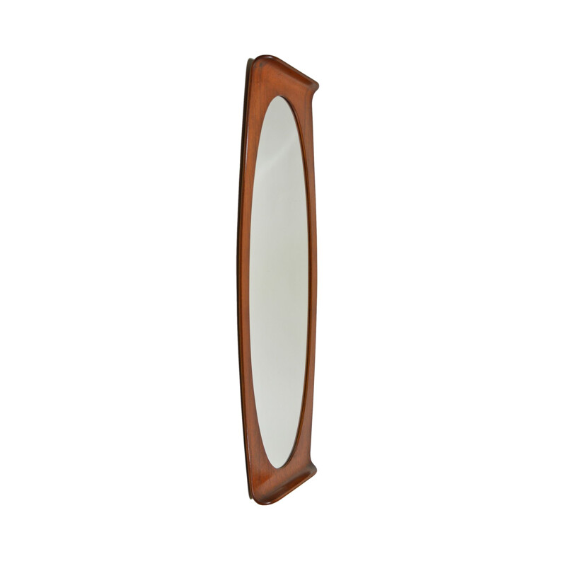Vinage curved teak plywood mirror by Campo & Graffi for Home Torino, 1950s
