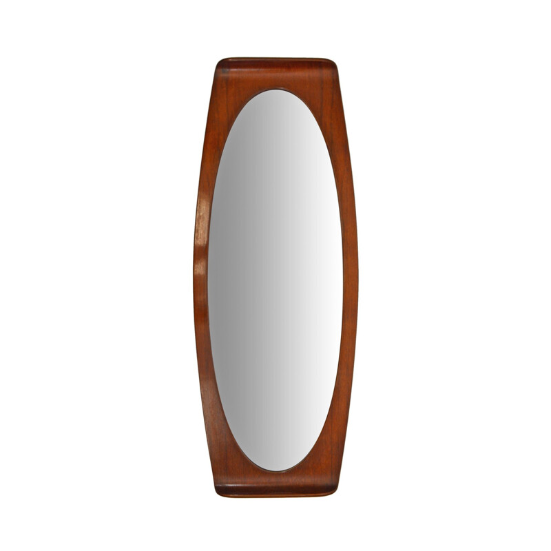 Vinage curved teak plywood mirror by Campo & Graffi for Home Torino, 1950s