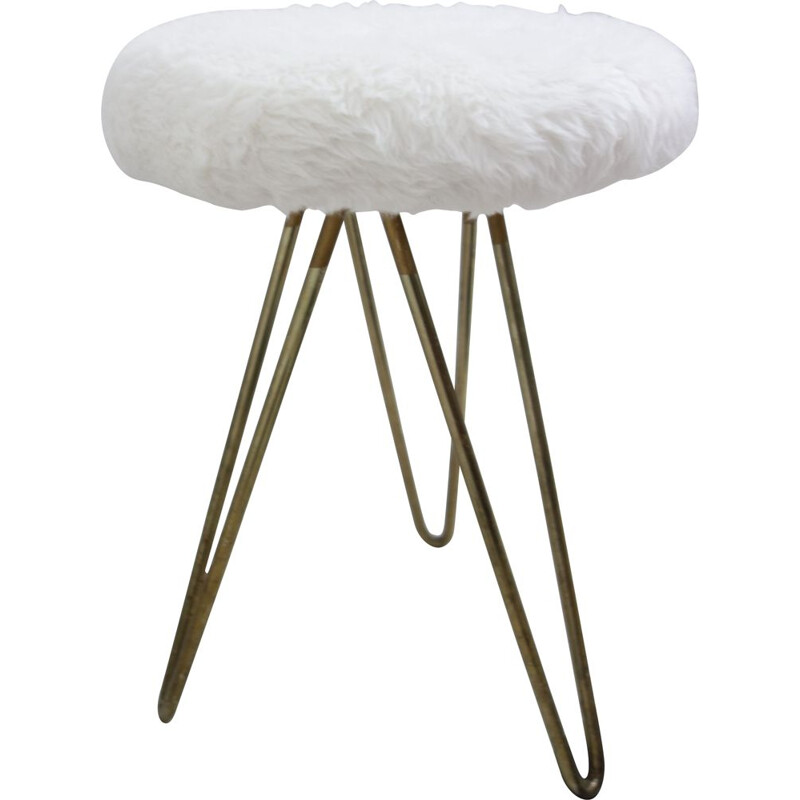 Tabouret vintage blanc avec pieds en épingle, 1960