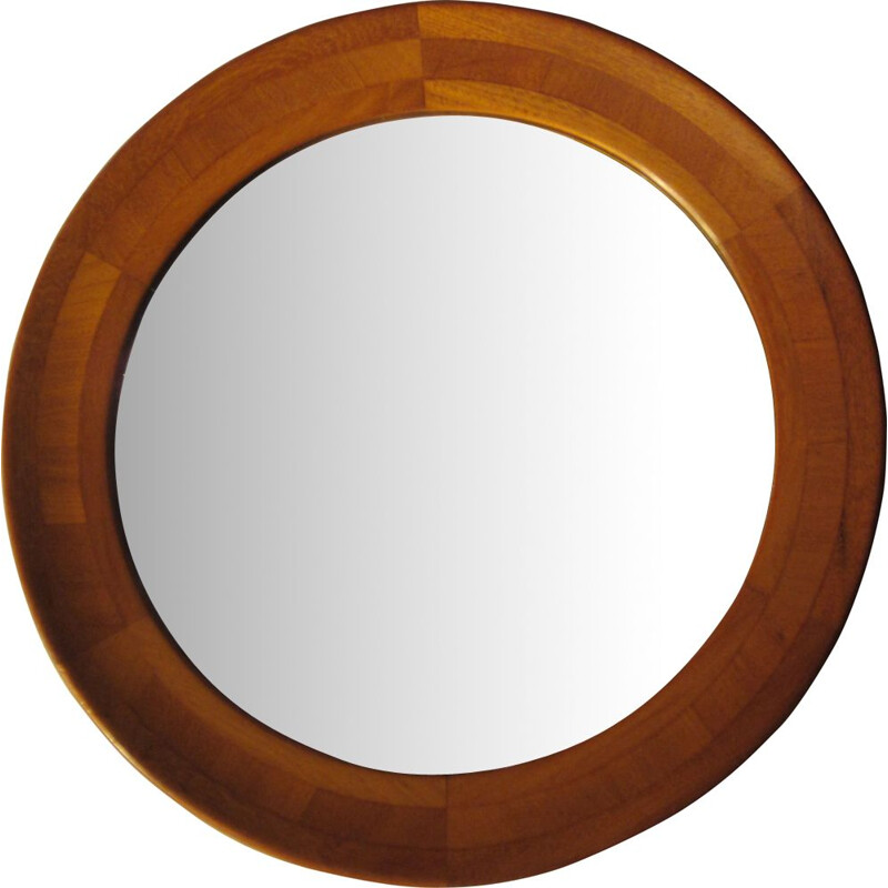 Miroir vintage scandinave rond en teck 45 cm