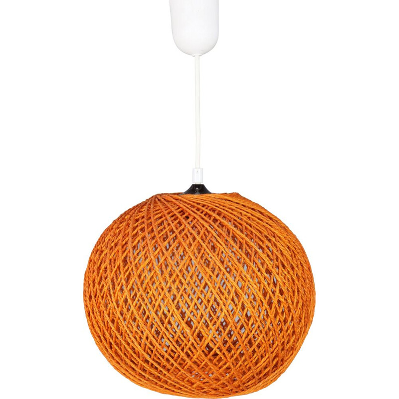 Vintage orange rope hanging lamp 1970