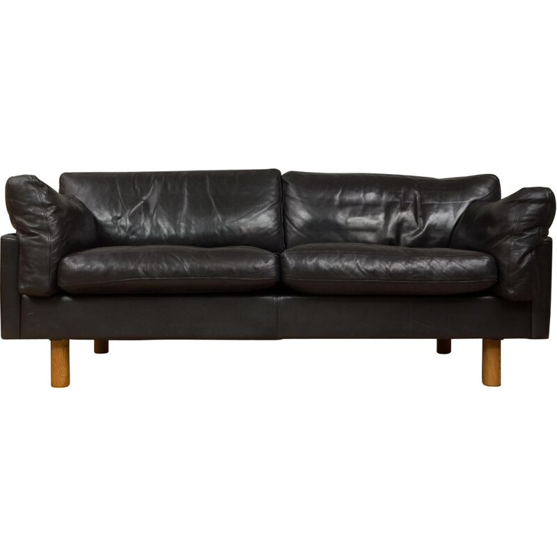 Vintage Scandinavian black leather sofa