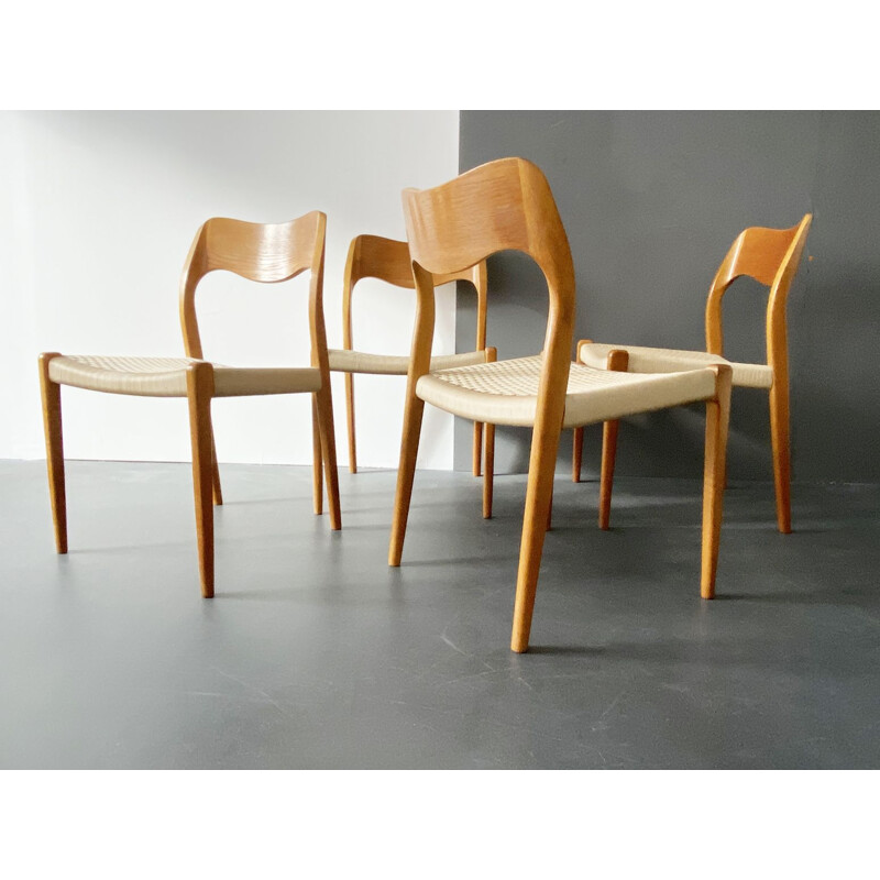 Set of 4 vintage Model 71 teak chairs by Niels Otto Möller for J. L. Möller Möbelfabrik, 1950