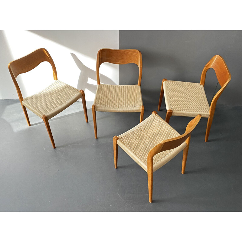 Set of 4 vintage Model 71 teak chairs by Niels Otto Möller for J. L. Möller Möbelfabrik, 1950