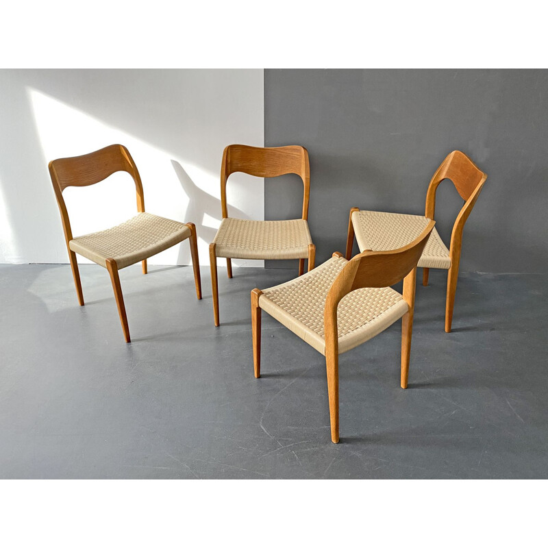 Set of 4 vintage Model 71 teak chairs by Niels Otto Möller for J. L. Möller Möbelfabrik, 1950