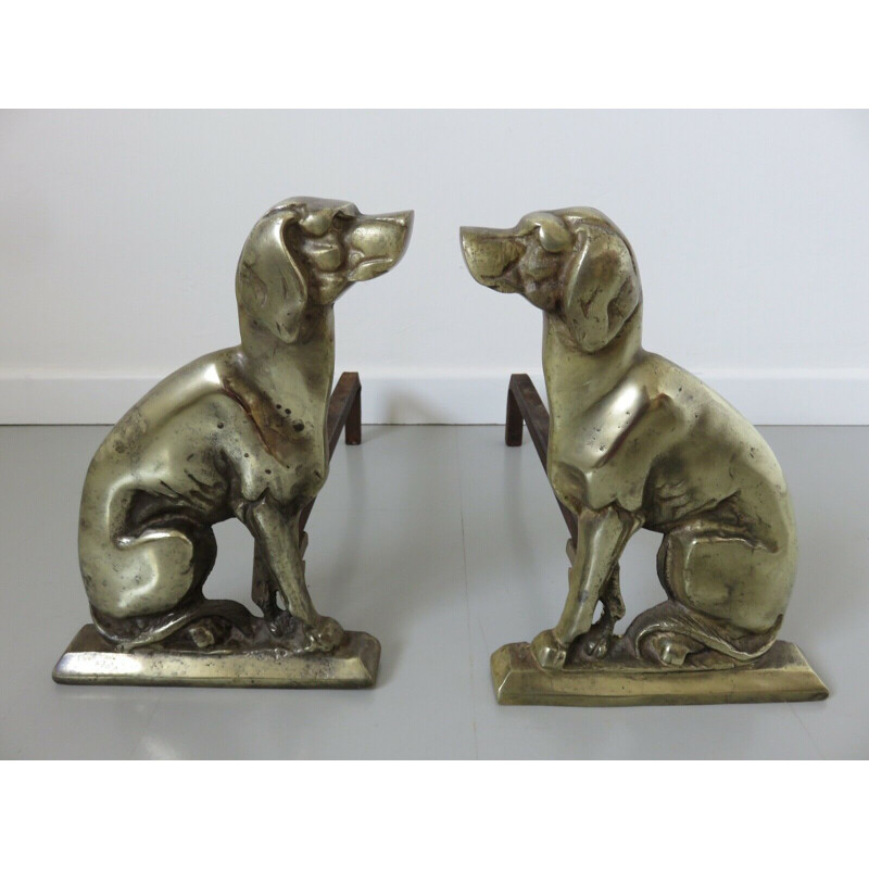 Pair of solid bronze vintage hunting dogs 1960