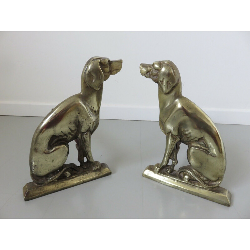 Pair of solid bronze vintage hunting dogs 1960