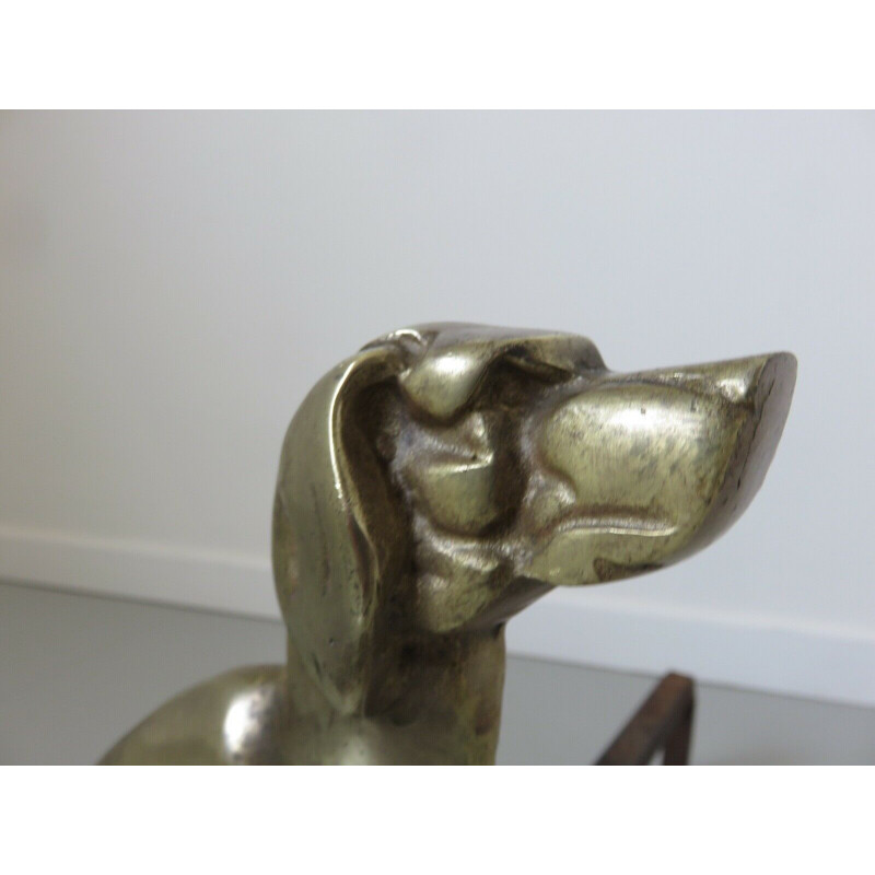 Pair of solid bronze vintage hunting dogs 1960