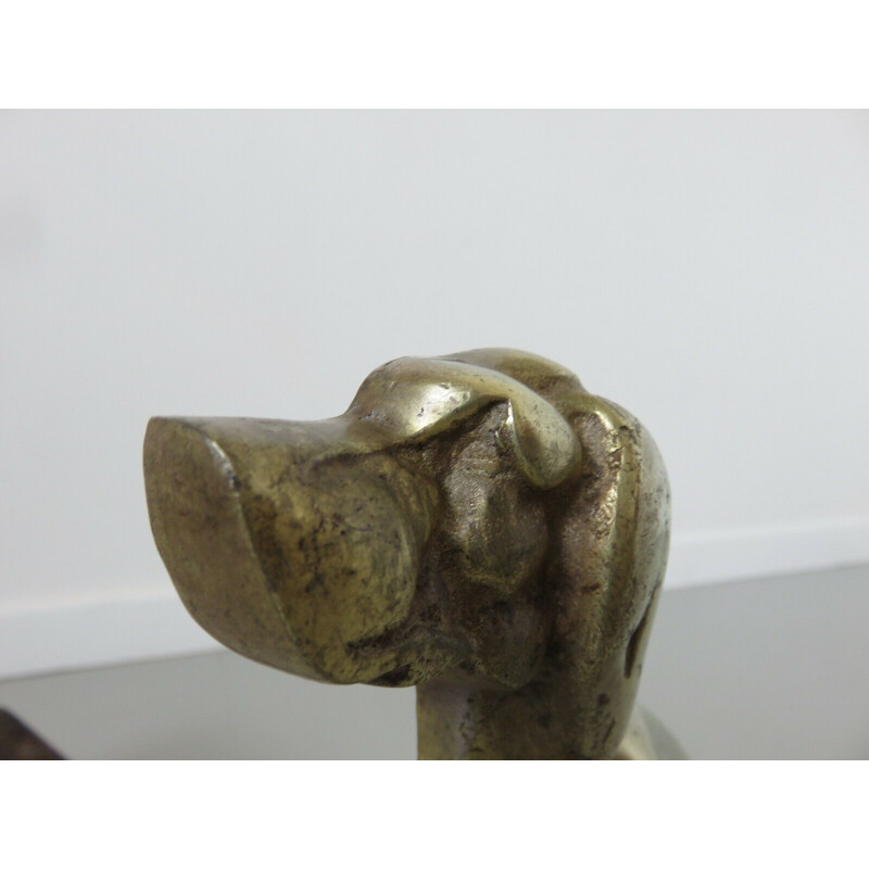 Pair of solid bronze vintage hunting dogs 1960