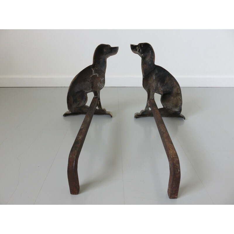 Pair of solid bronze vintage hunting dogs 1960