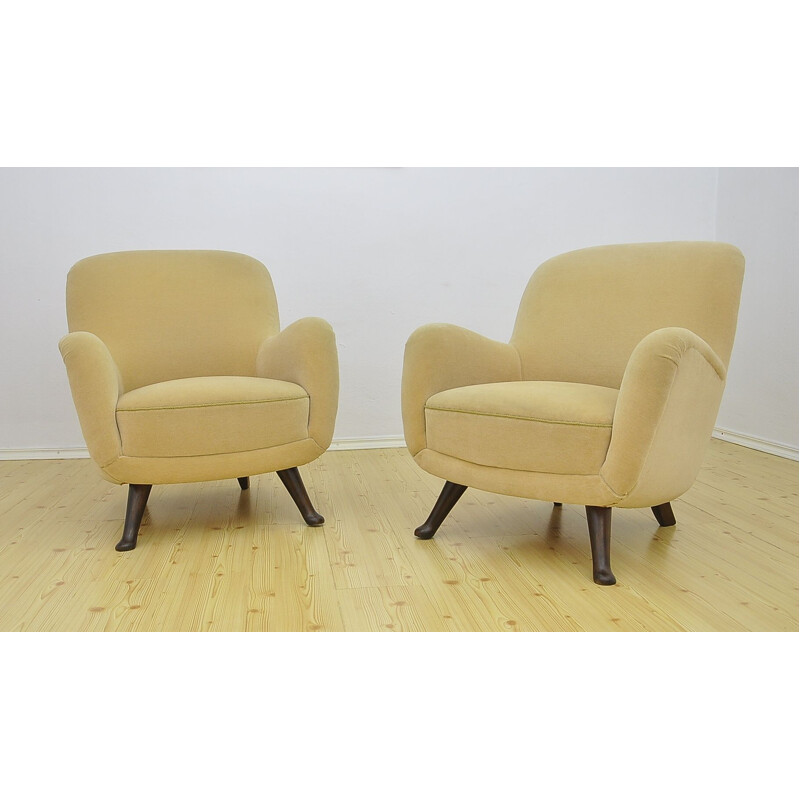 Pair of vintage velours armchairs by Berga Mobler