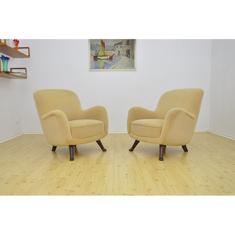 Pair of vintage velours armchairs by Berga Mobler