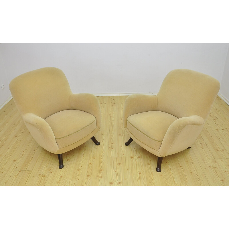 Pair of vintage velours armchairs by Berga Mobler