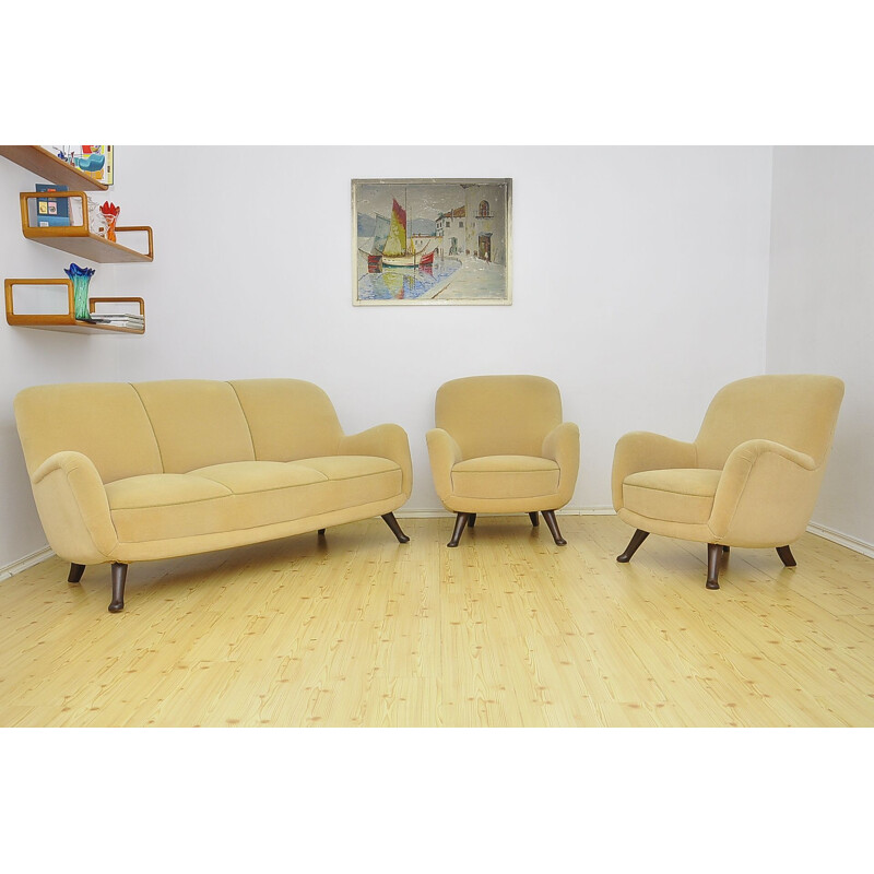 Pair of vintage velours armchairs by Berga Mobler