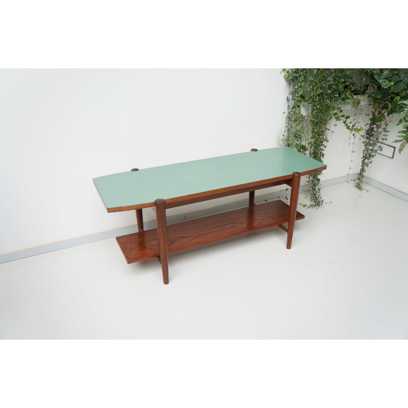 Oak and mint green formica coffee table - 1950s