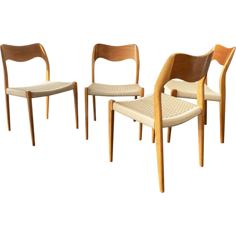 Set of 4 vintage Model 71 teak chairs by Niels Otto Möller for J. L. Möller Möbelfabrik, 1950