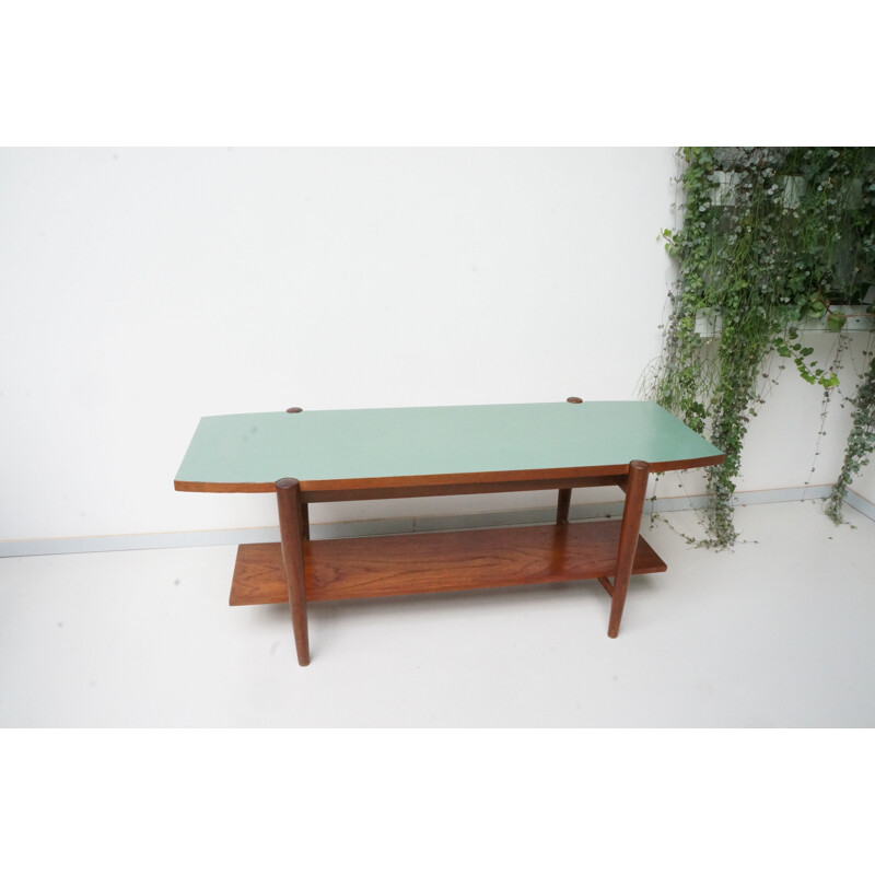 Oak and mint green formica coffee table - 1950s