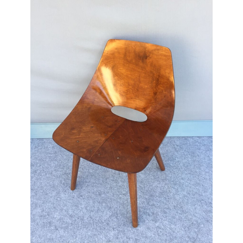 Vintage chair said "tonneau" by Pierre Guariche for Steiner, first edition, 1953