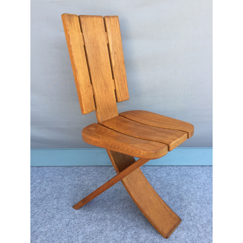 Set van 4 vintage stoelen van massief iepenhout met driepoten