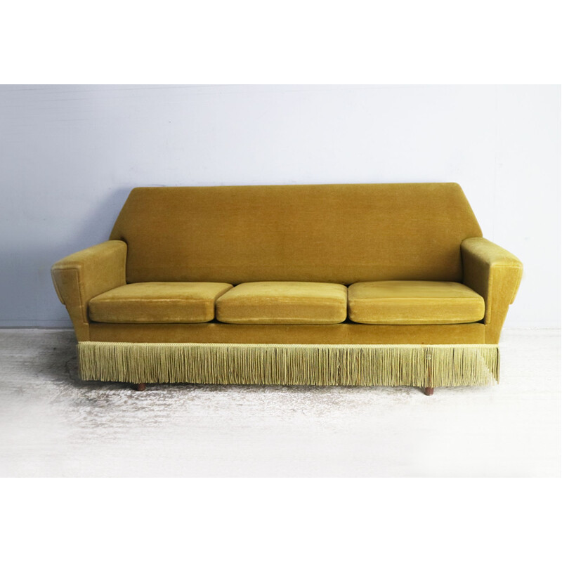 Vintage gold velvet sofa, Denmark, 1950s