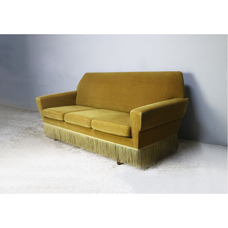 Vintage gold velvet sofa, Denmark, 1950s