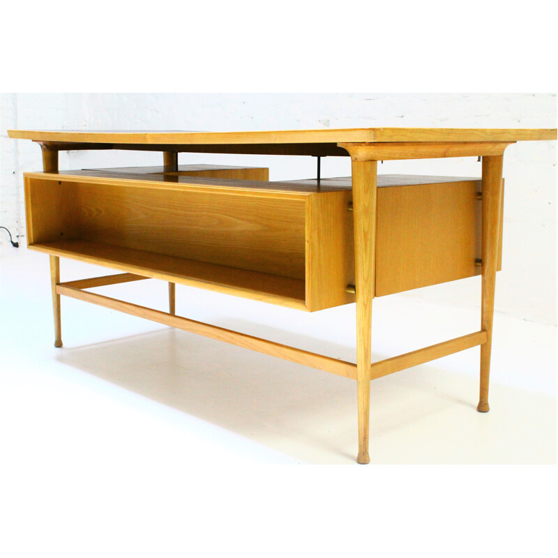 Vintage double-sided elm wood desk, 1970d