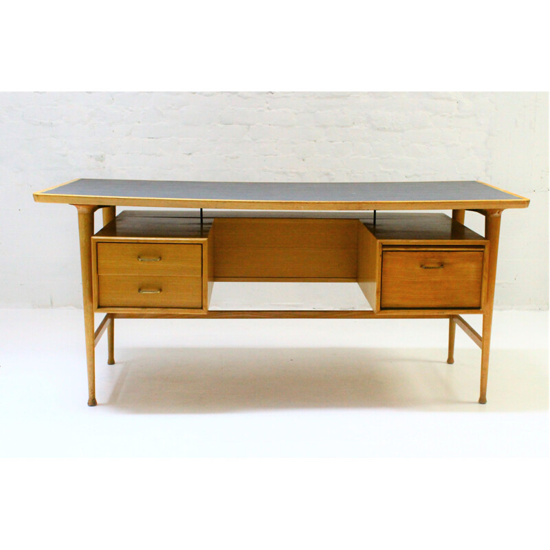 Vintage double-sided elm wood desk, 1970d