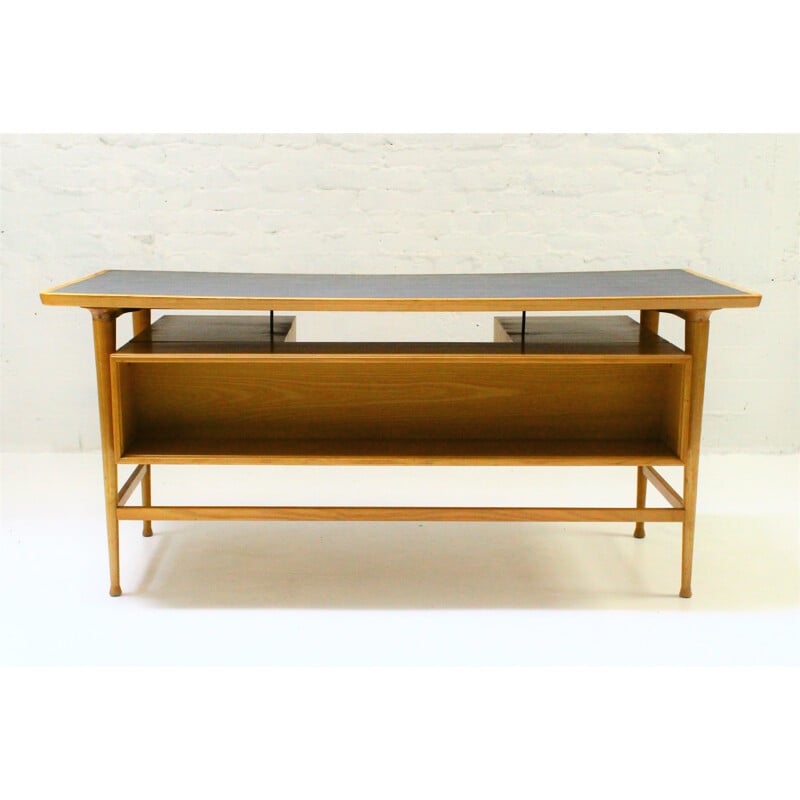 Vintage double-sided elm wood desk, 1970d