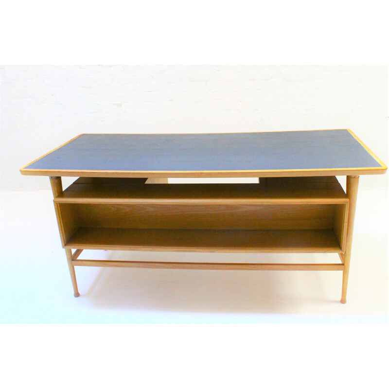 Vintage double-sided elm wood desk, 1970d