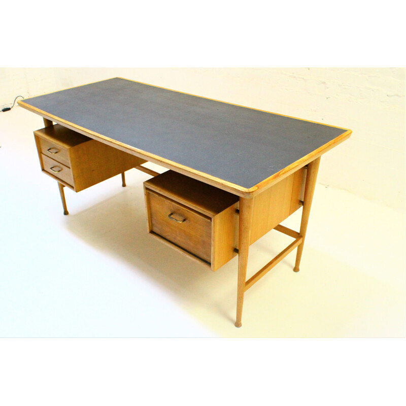 Vintage double-sided elm wood desk, 1970d