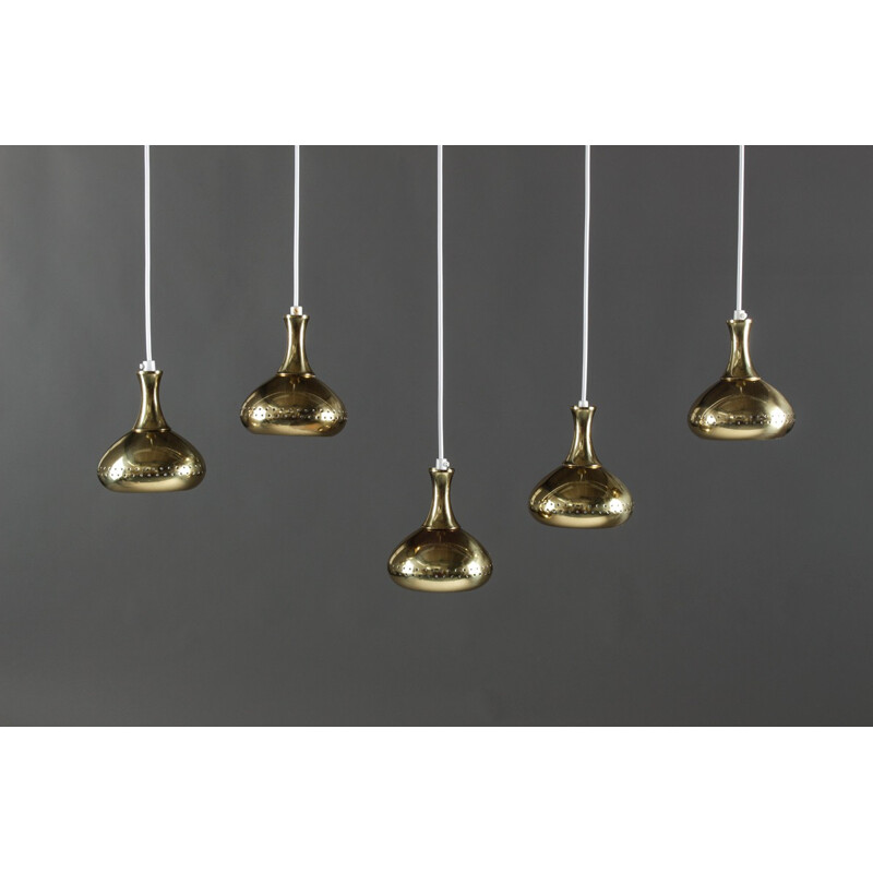 Set of five hanging lamps in gold brass, Hans-Agne JAKOBSSON - 1970s