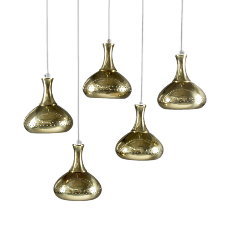Set of five hanging lamps in gold brass, Hans-Agne JAKOBSSON - 1970s