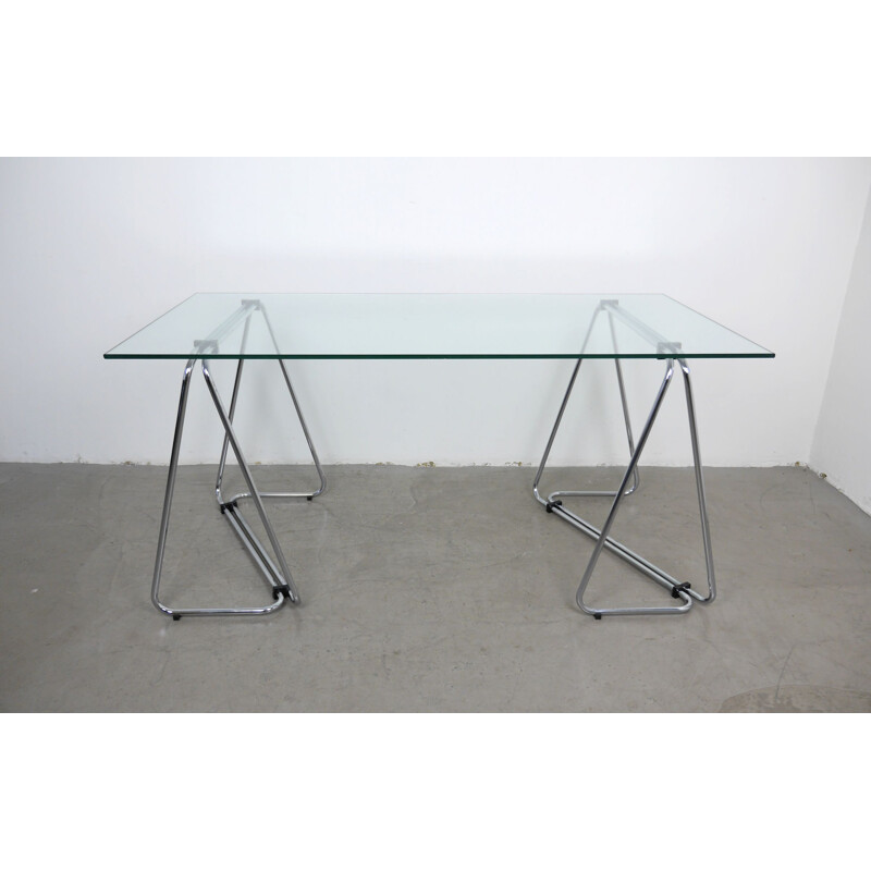 Bureau vintage en chrome et verre, Italie, 1970