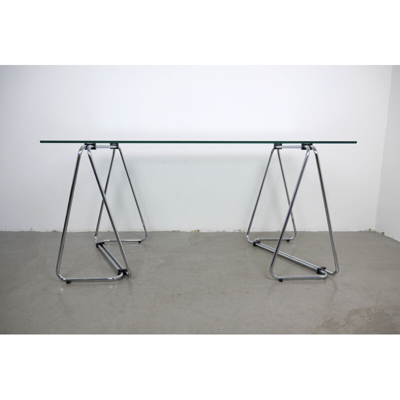 Vintage Chrome and Glass Desk, Italy, 1970s