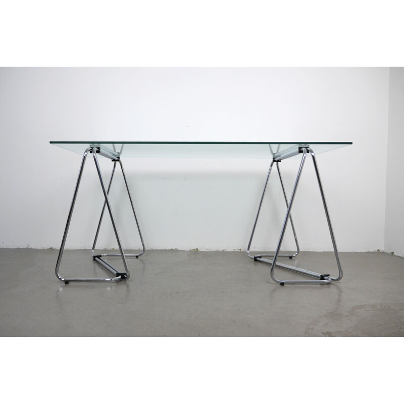 Bureau vintage en chrome et verre, Italie, 1970