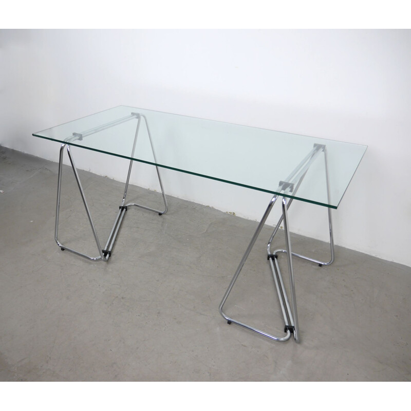 Vintage Chrome and Glass Desk, Italy, 1970s