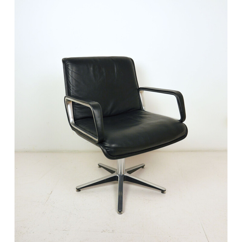 Chaise de bureau pivotante noire vintage de Delta Design pour Wilkhahn, Allemagne, 1970