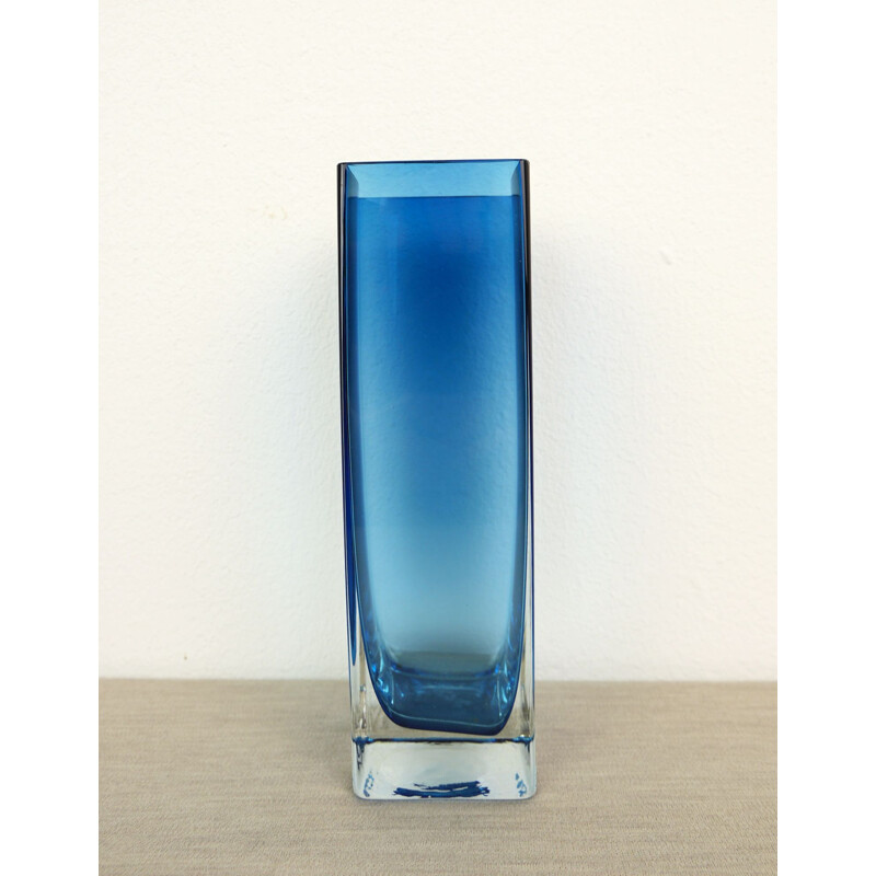 Vintage Blue Glass Vase by Gunnar Ander for Lindshammar, Sweden, 1960s