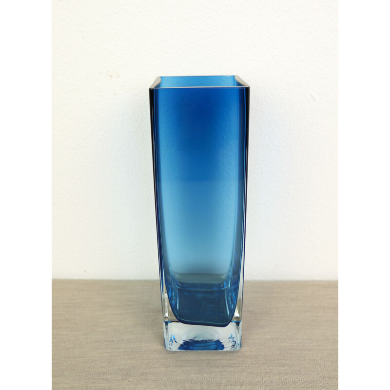 Vase en verre bleu vintage de Gunnar Ander pour Lindshammar, Suède, 1960