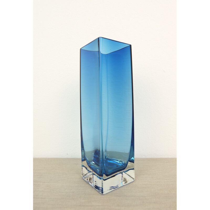 Vintage Blue Glass Vase by Gunnar Ander for Lindshammar, Sweden, 1960s