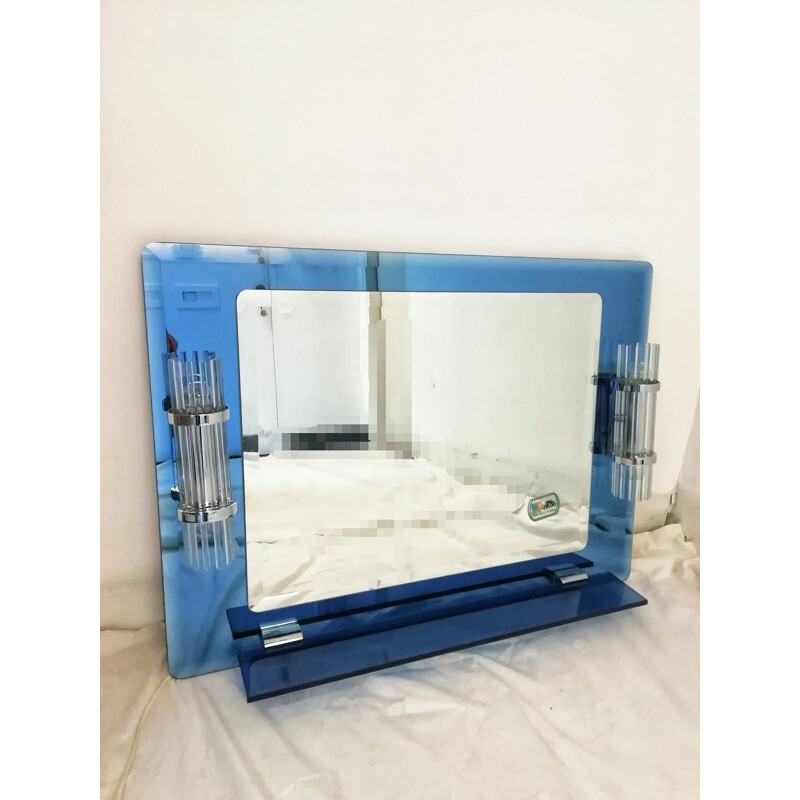 Miroir en verre bleu vintage, 1980