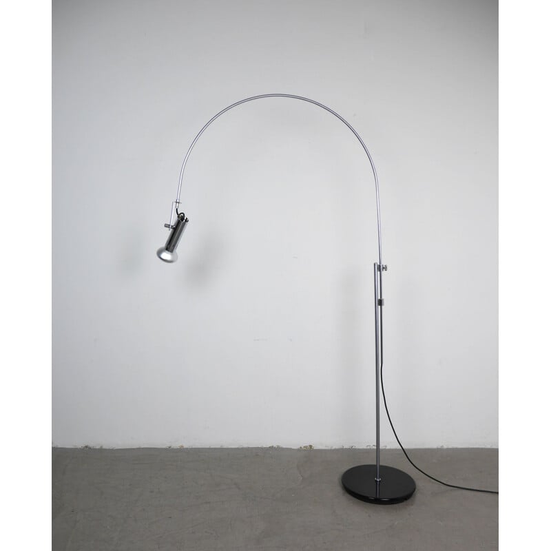 Vintage adjustable Chromed Arc Floor Lamp, Italy, 1970s