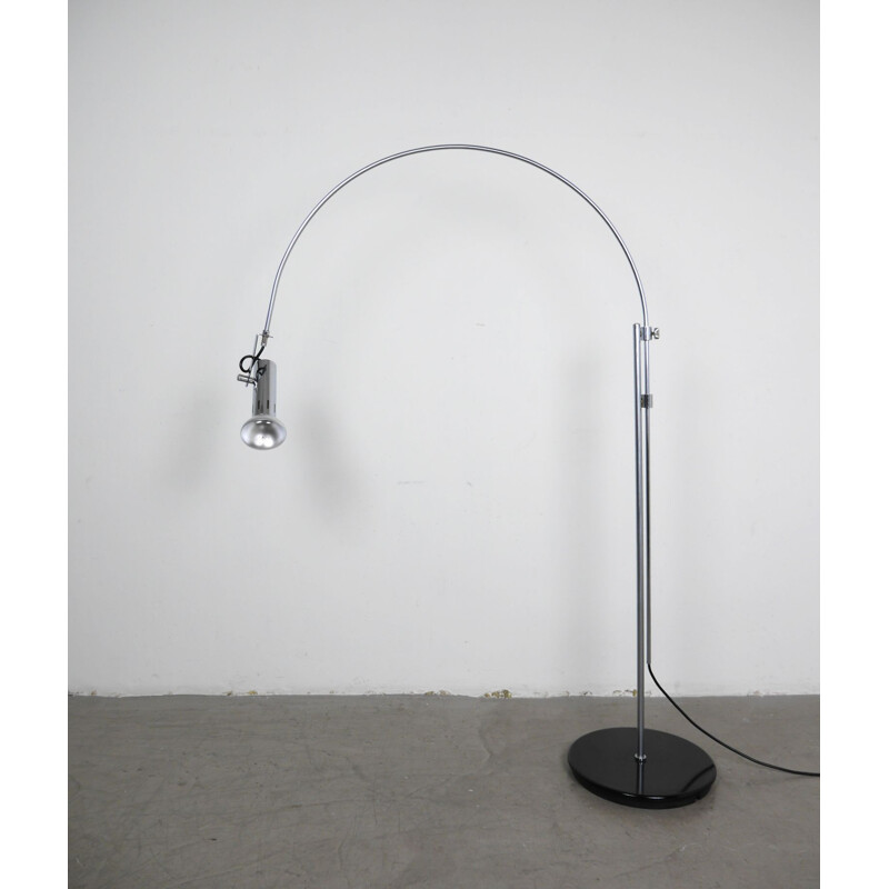 Vintage adjustable Chromed Arc Floor Lamp, Italy, 1970s