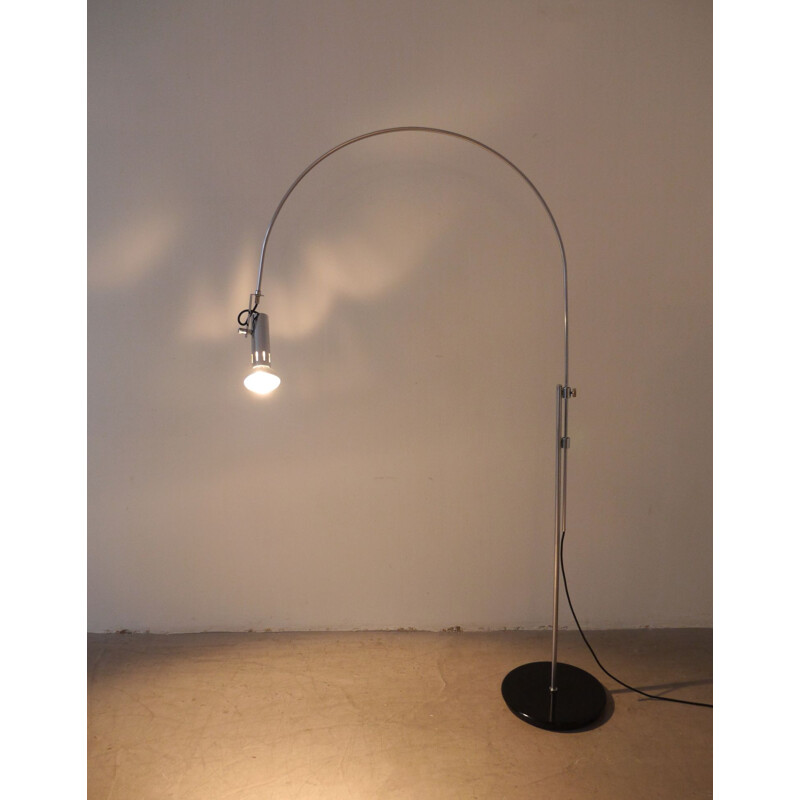 Vintage adjustable Chromed Arc Floor Lamp, Italy, 1970s
